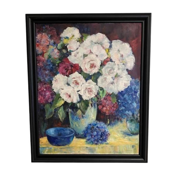 Schilderij grote bloemen olieverf