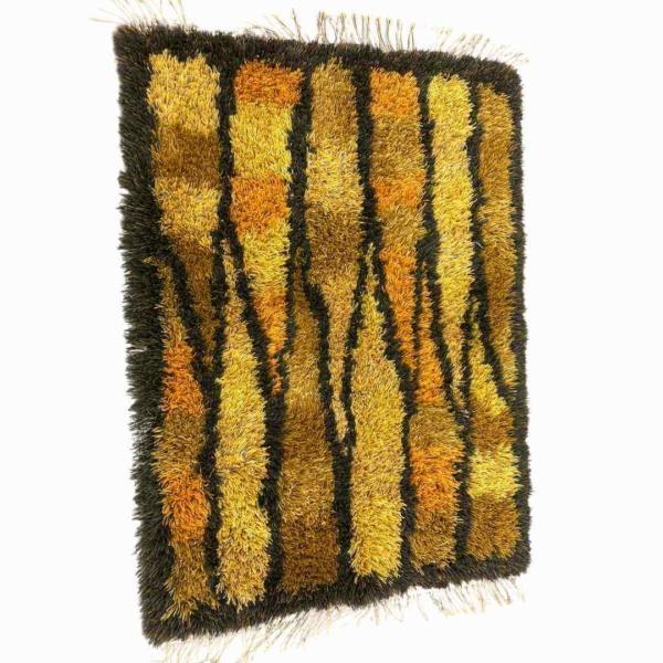 Vloerkleed ryamatta geel oranje jaren '70 Zweden