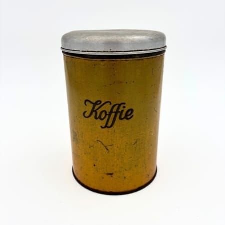 Brocante oud koffie blik geel